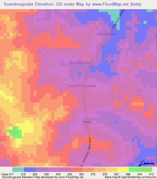 Soundougouba,Ivory Coast Elevation Map