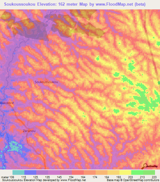 Soukoussoukou,Ivory Coast Elevation Map