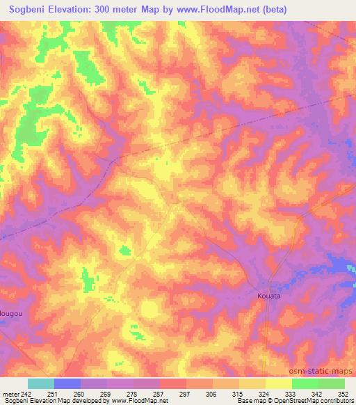 Sogbeni,Ivory Coast Elevation Map