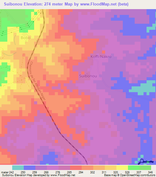 Suibonou,Ivory Coast Elevation Map