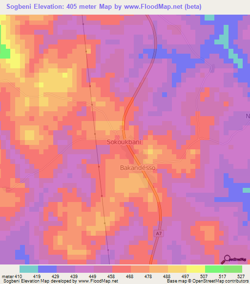 Sogbeni,Ivory Coast Elevation Map