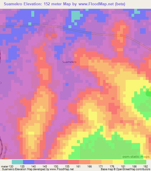 Suamekro,Ivory Coast Elevation Map