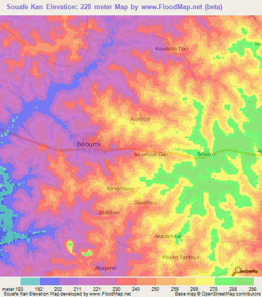 Souafe Kan,Ivory Coast Elevation Map