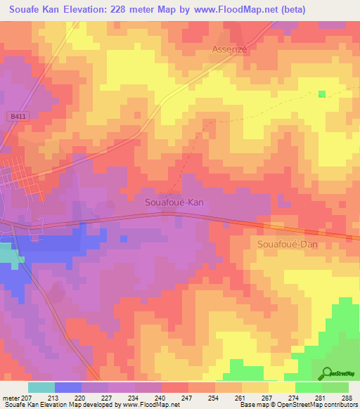 Souafe Kan,Ivory Coast Elevation Map