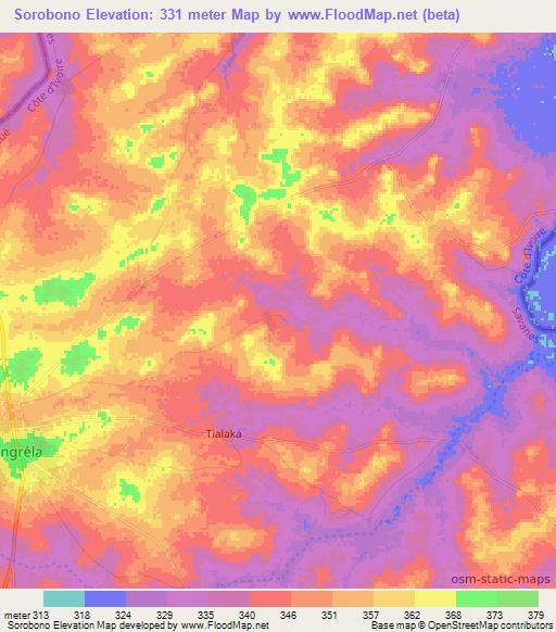 Sorobono,Ivory Coast Elevation Map
