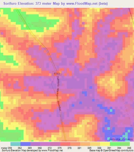 Sorifuro,Ivory Coast Elevation Map