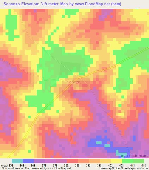 Sononzo,Ivory Coast Elevation Map