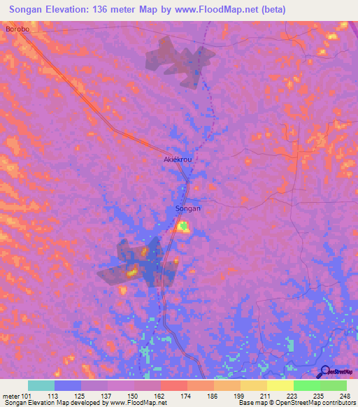 Songan,Ivory Coast Elevation Map