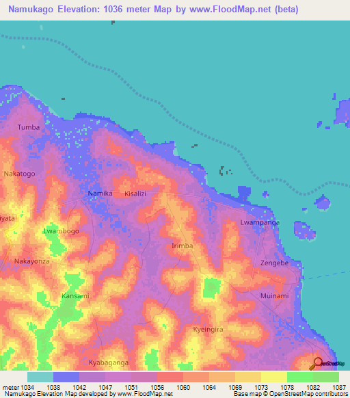 Namukago,Uganda Elevation Map