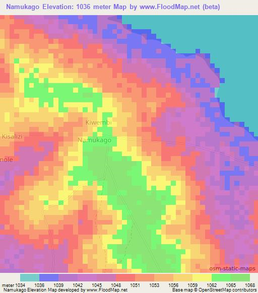 Namukago,Uganda Elevation Map