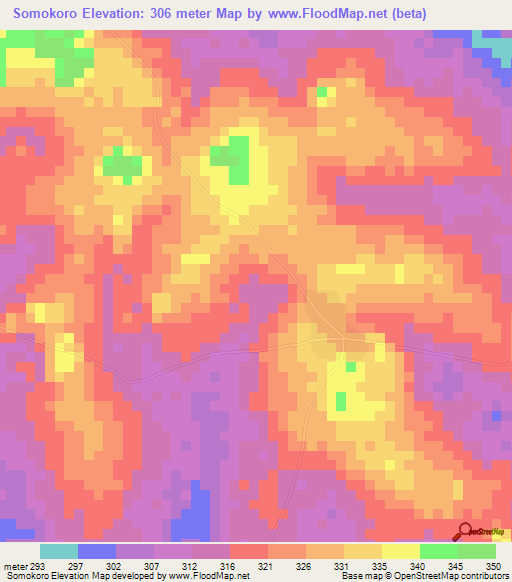 Somokoro,Ivory Coast Elevation Map