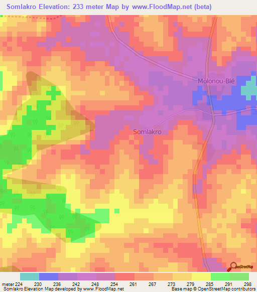 Somlakro,Ivory Coast Elevation Map