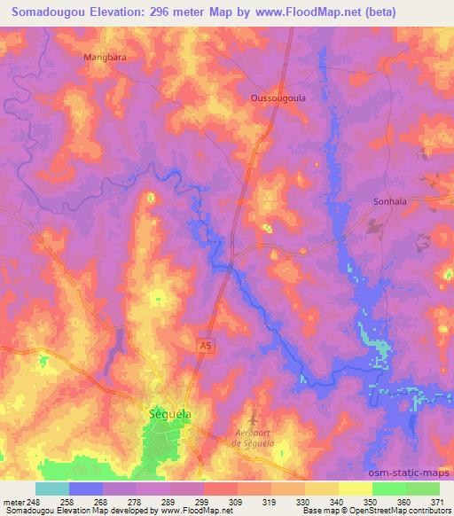 Somadougou,Ivory Coast Elevation Map