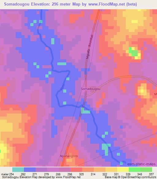 Somadougou,Ivory Coast Elevation Map