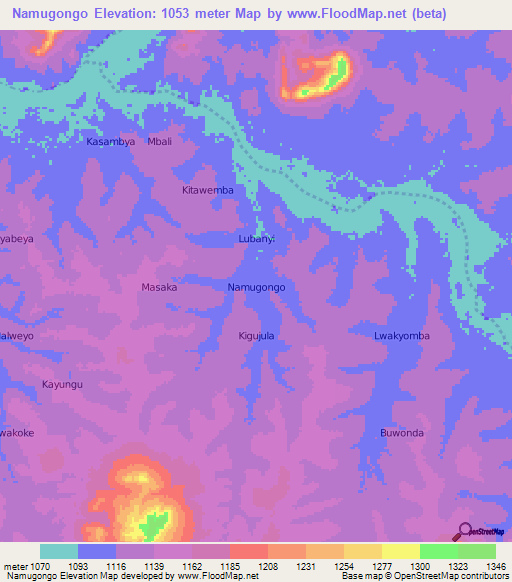 Namugongo,Uganda Elevation Map