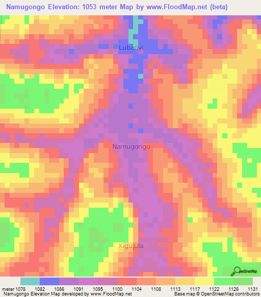 Namugongo,Uganda Elevation Map