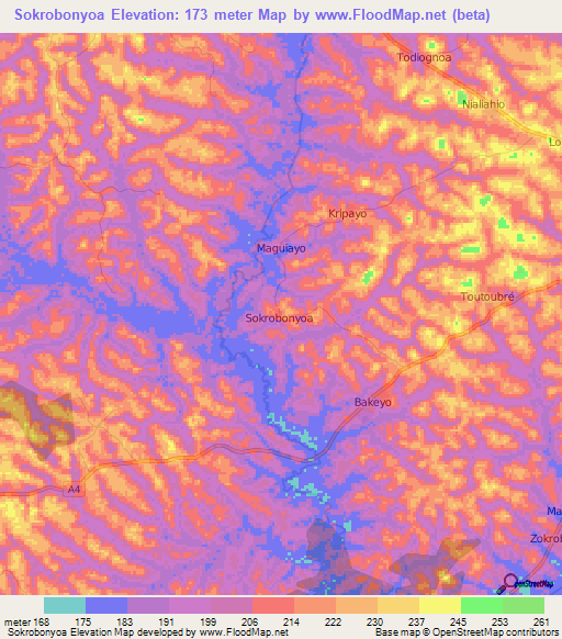Sokrobonyoa,Ivory Coast Elevation Map