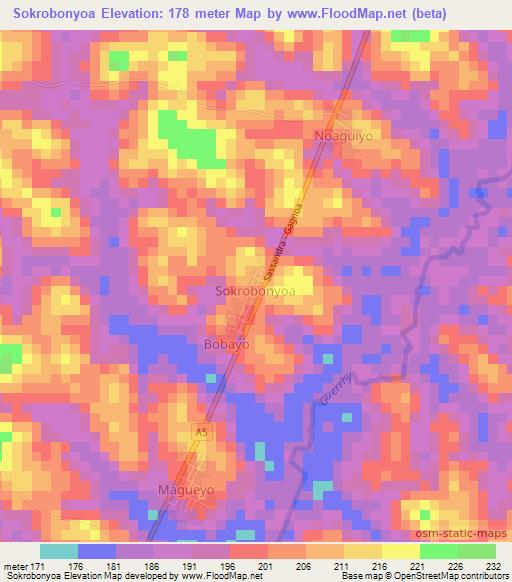 Sokrobonyoa,Ivory Coast Elevation Map