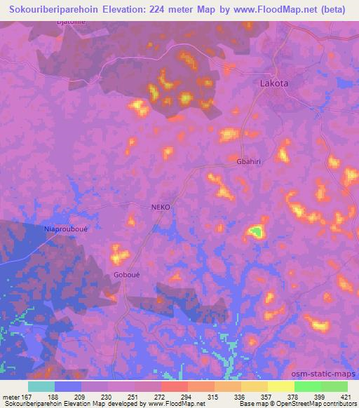 Sokouriberiparehoin,Ivory Coast Elevation Map