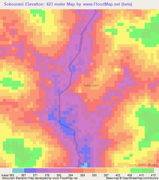 Sokourani,Ivory Coast Elevation Map