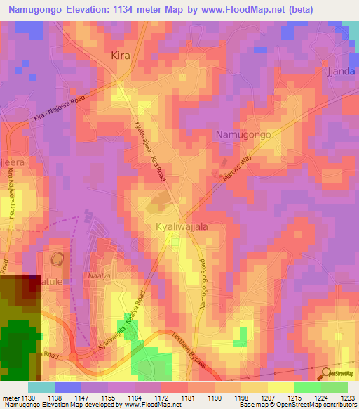 Namugongo,Uganda Elevation Map