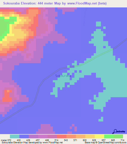 Sokouraba,Ivory Coast Elevation Map