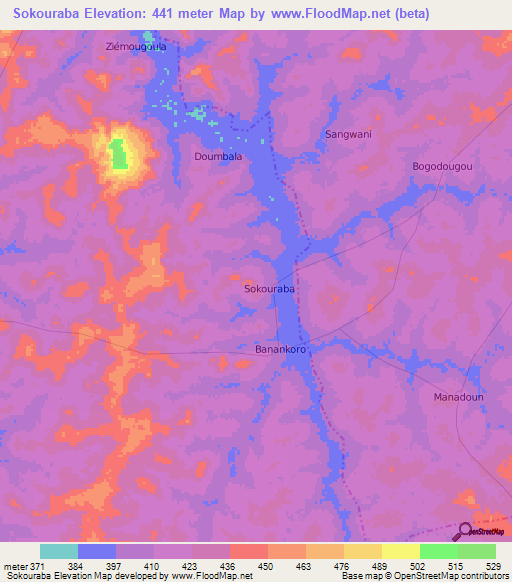 Sokouraba,Ivory Coast Elevation Map