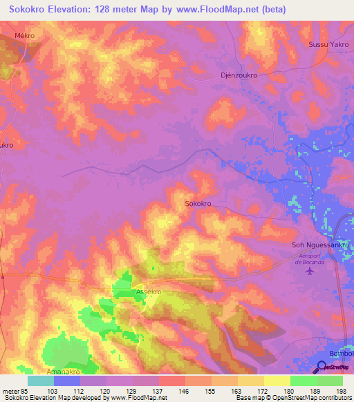 Sokokro,Ivory Coast Elevation Map