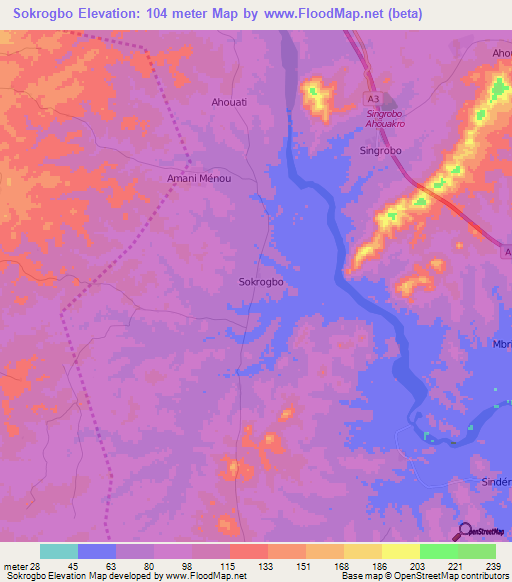 Sokrogbo,Ivory Coast Elevation Map