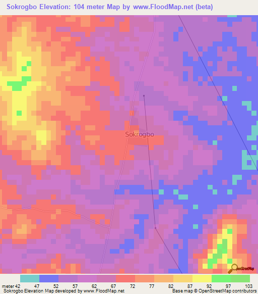 Sokrogbo,Ivory Coast Elevation Map