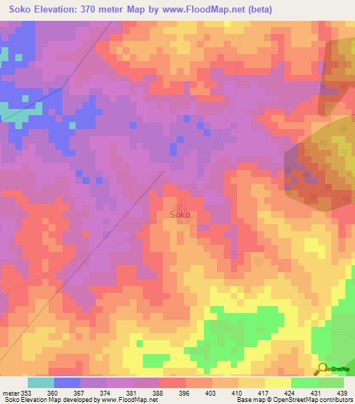 Soko,Ivory Coast Elevation Map