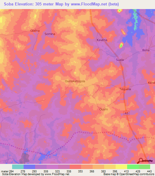 Soba,Ivory Coast Elevation Map