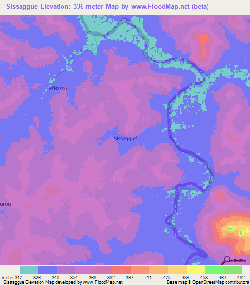 Sissaggue,Ivory Coast Elevation Map