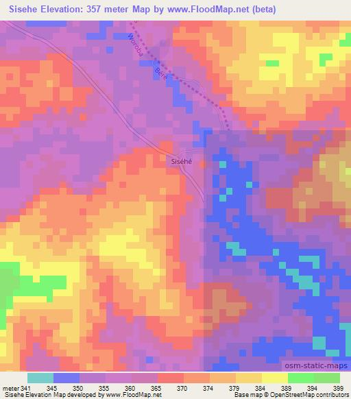 Sisehe,Ivory Coast Elevation Map