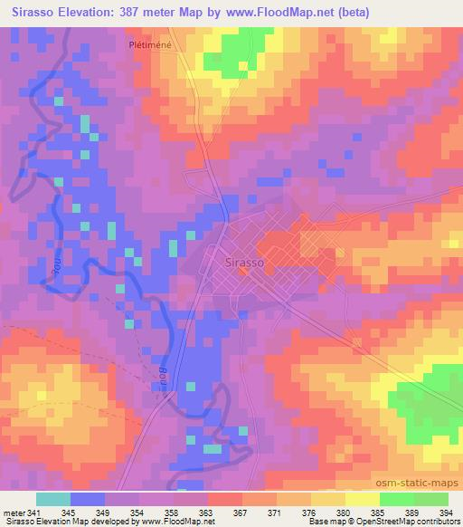 Sirasso,Ivory Coast Elevation Map