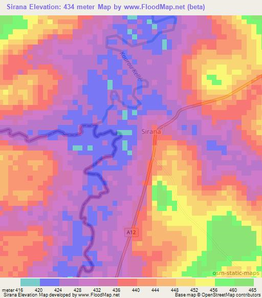Sirana,Ivory Coast Elevation Map