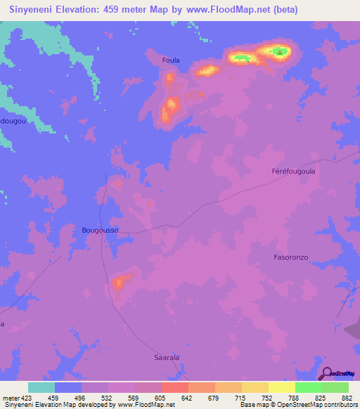 Sinyeneni,Ivory Coast Elevation Map