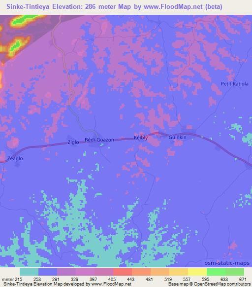 Sinke-Tintieya,Ivory Coast Elevation Map