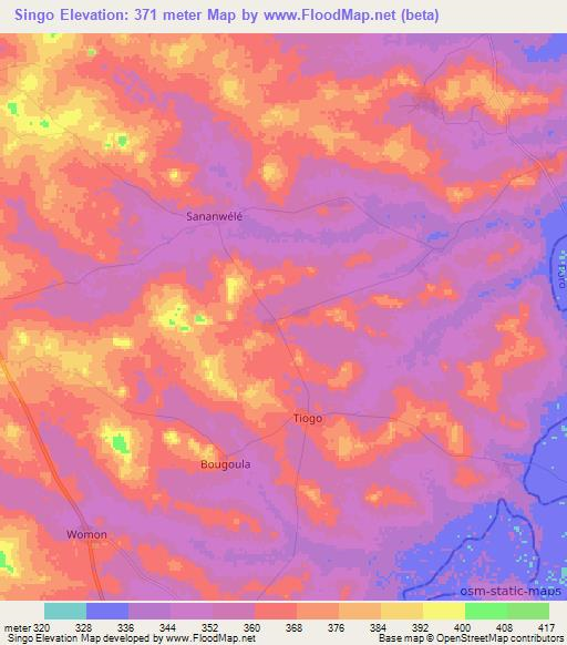 Singo,Ivory Coast Elevation Map