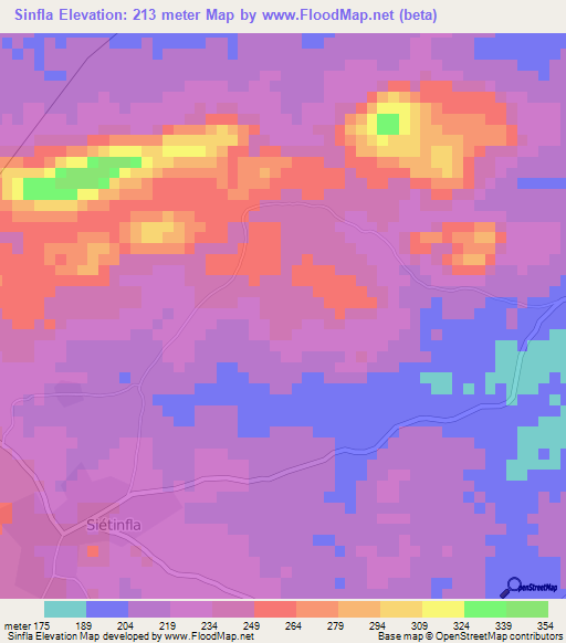 Sinfla,Ivory Coast Elevation Map
