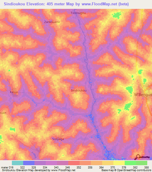 Sindioukou,Ivory Coast Elevation Map