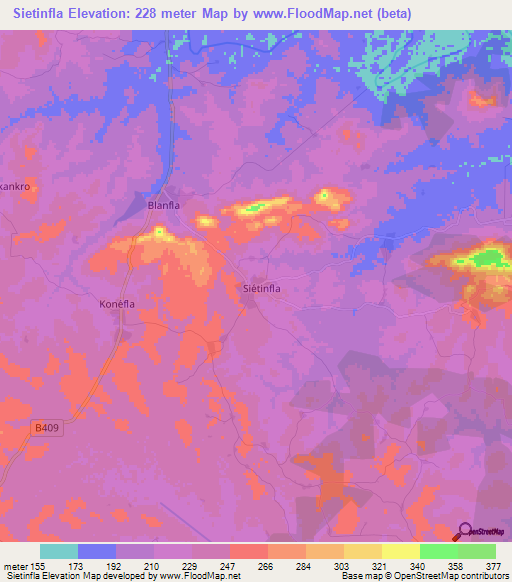 Sietinfla,Ivory Coast Elevation Map