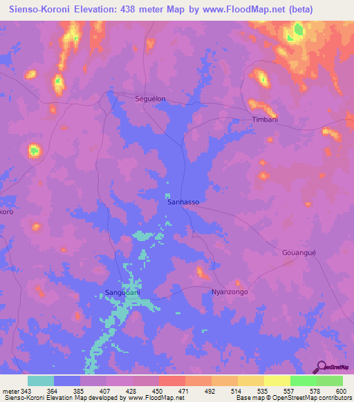Sienso-Koroni,Ivory Coast Elevation Map