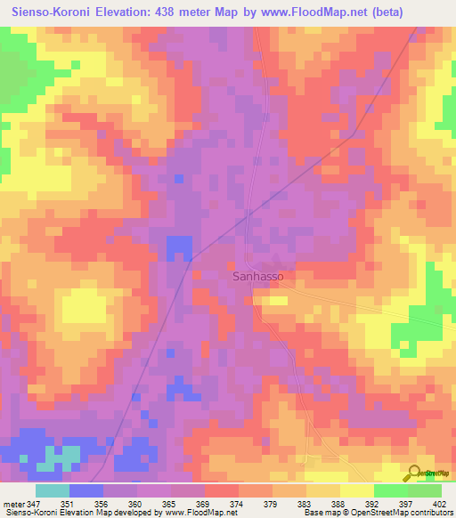 Sienso-Koroni,Ivory Coast Elevation Map