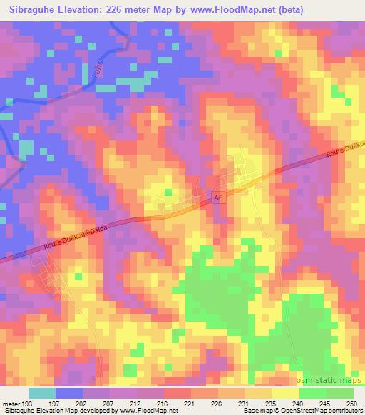 Sibraguhe,Ivory Coast Elevation Map