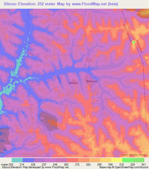 Sibouo,Ivory Coast Elevation Map