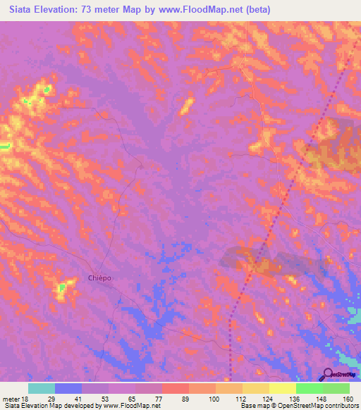 Siata,Ivory Coast Elevation Map