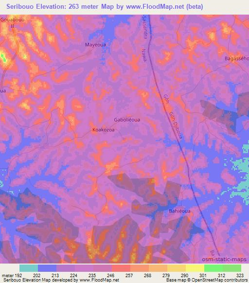 Seribouo,Ivory Coast Elevation Map