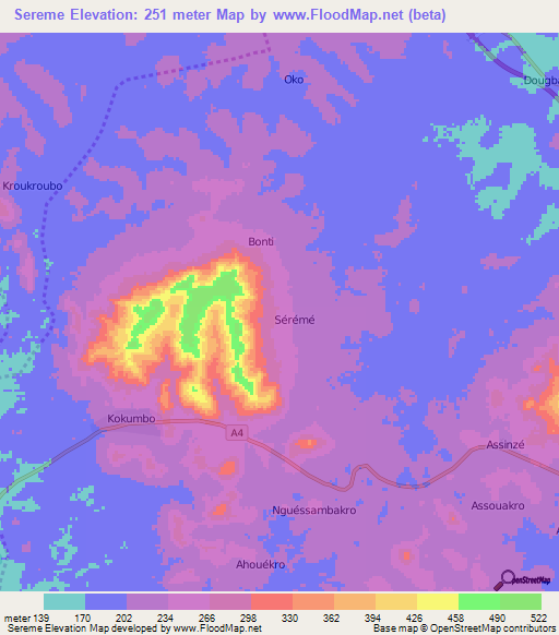 Sereme,Ivory Coast Elevation Map