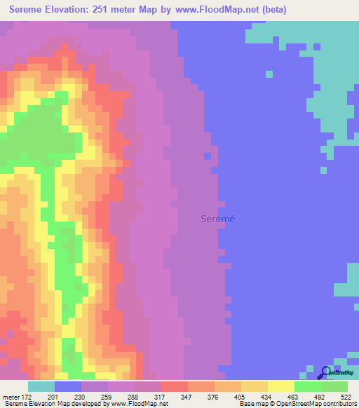 Sereme,Ivory Coast Elevation Map